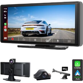 10.26" Apple Carplay Screen for Car with 1080P Backup Camera, Apple Car Play Screen Compatible Android Auto GPS Navigator for Car,Wireless Carplay Adapter with Bluetooth,AirPlay,FM,Google Play