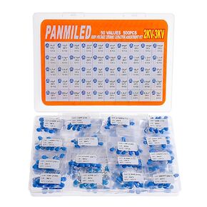 PANMILED 50 Values 500 Pieces High Voltage DIP Ceramic Capacitor Assortment Kit (Capacitor Range : 5pF~10nF) (2KV/2000V and 3KV/3000V)