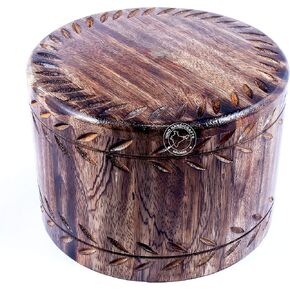 Round Wooden Engraved Urns for Human Ashes Adult - Wooden Box Rosewood Cremation Urns for Ashes - Burial Urns - Funeral Urns Large (8" x 8" x 6" - 250 lb or 113 kg, Antique 1)