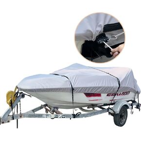 17ft-19ft Marine Grade Polyester Canvas 900D Boat Cover Upgraded Trailerable Boat Cover Waterproof Boat Cover,Fits V-Hull,Pro-Style, Fish&Ski, Fishing Boat,Runabout,Bass Boat, Grey