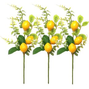 aphmeir 3 حزمة فروع الليمون الاصطناعي ديكور النباتات، 17 بوصة نابض بالحياة ديكور الليمون الليمون وهمية، الفواكه الاصطناعية شجرة الليمون يختار زينة الليمون للمطبخ ديكور المنزل