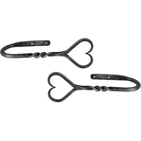 Hand Forged Heart Shape Curtain Holdbacks Set of 2Pcs Wrought Iron Handmade Curtain Tie Back Metal Wall Mounted Window Decorative Tiebacks Curtain Hook Drapes Metal Holders by Living Ideas, LIAMZ353