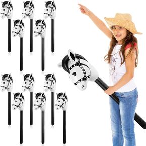 Chivao 12 Pieces Inflatable Stick Horse Cute Horse Head Stick Blow up Balloon Colorful Cowboy Cowgirl Party Decorations for Themed Birthday Party(Coffee Color)