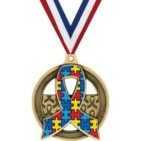 Crown Awards 2" Gold Autism Awareness Medals - Autism Puzzle Awareness Ribbon Gifts Prime