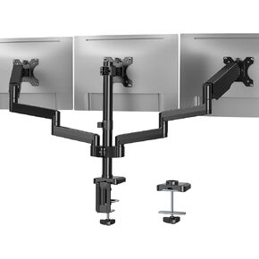 Triple Monitor Desk Mount, 3 Monitor Arms for Flat/Curved Screens Up to 27 inch, Hold up to 17.6lbs Each, Fully Adjustable Gas Spring Monitor Stand, VESA 75x75/100x100