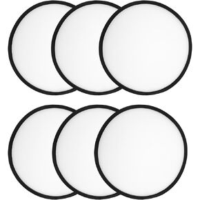 6 pcs Foldable Frisbee Fan with Storage Bag, White Sublimation Fan Blank Polyester Black Edge Round Folding Flying Disc Handheld Hand Fan Set for Wedding Party Gift Outdoor Beach Event Christmas