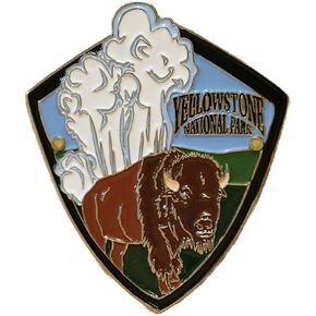 Yellowstone National Park - Buffalo & Geyser - Hiking Stick Medallion