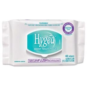 Hygea Moist Toilet Tissue, Flushable Wipe, Plant-Based, Plastic-Free, Softpack, 42 Wipes
