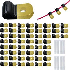 60 Pack Vinyl Coated Cable Clamps with 200 Zip Cable Ties Galvanized Steel Cable Clamps Metal Wire Clamps Rubber Cushioned Insulated Clamp Hose Clamp Pipe Clamps (1/4 Inch, 6mm)