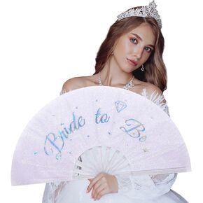 Bride to Be Glitter Folding Fan Bride Fan White Bride to Be Accessory for Bachelorette Engagement Party Rave Bridal Shower Bridesmaid Favors
