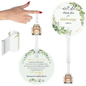 100 Pcs Wedding Fans for Guests Bulk, Plastic Hand Fans for Wedding guests, Thank You for Celebrating with Us Greenery Leafy Handheld Fans with Cute Car Deco, Ideal Wedding Favors for Guests