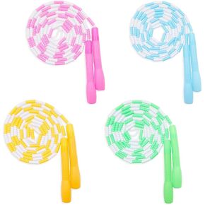 BLUE PANDA - 4 Pack Beaded Jump Rope for Kids - Starter Skipping Rope for Fitness Girls Exercise Workouts (4 Colors, 9.2 Feet)