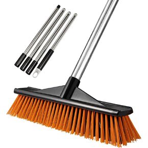 Outdoor Push Broom Heavy Duty Scrub Brush with Long Handle Commercial Broom Stiff Bristles Brush for Cleaning Porch, Sidewalk, Steps, Driveway