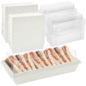 100 Pack Paper Charcuterie Boxes with Clear Lids, Disposable Kraft Sandwich Boxes Food Containers for Bakery, Desserts, Sushi, Strawberries, Cookies, Cookies, Hamburgers (White)