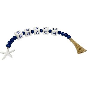 Beach Wooden Decor Beach Tiered Tray Decor Beach Block Bead Garland with Tassel Nautical Farmhouse Decoration Decorative Bead Garland with Starfish Tag for Shelf, Mantel, Tiered Tray Decor
