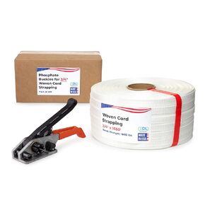 IDL Packaging USA Made 3/4" x 1650' Woven Cord Strapping Kit, 2400 lbs Break Strength - Well-Designed & Reliable Tool - Enough Strapping and Seals for 500 Uses Before Refill