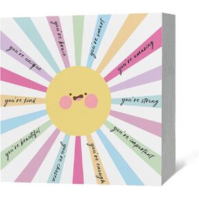 Kids Affirmation Wood Box Sign Desk Decor, You Are Smart Inspirational Quotes, Boho Sun Inspirational Sign Wooden Block Box Sign Decoration for Kids Nursery Home Bedroom Tabletop Playroom Decor