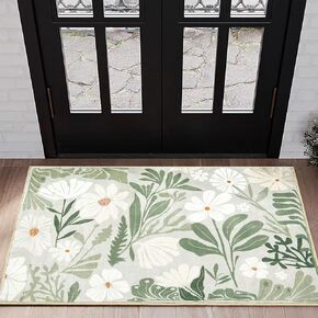 RoomTalks Cute Funky Bedroom Rugs Aesthetic Decor, 4x6 Washable Area Rug Non Slip Sage Green Boho Floral Botanical Rug Modern Abstract Throw Rug Accent Carpet for Living Room Kitchen Entryway Dorm