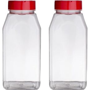Skyway Supreme Large 32 OZ Plastic Spice Bottles Containers - Flap Cap Pour and Sifter Spice Shaker Jars - Refillable Perfect For Storing and Dispensing Seasonings Herbs Rubs - BPA Free - Set of 2
