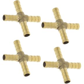 1/4" ID Brass Barb Splicer Fitting 4 Ways Brass Cross Barb Fitting,Branch 4-Way to connect hose Fittings (Pack of4)