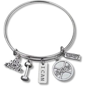 Infinity Collection Fitness Bracelet, No Excuse Exercise Jewelry, Weighted Barbell Dumbbell Charms, Workout Gifts for Women, Weight Loss, Weight Lifting