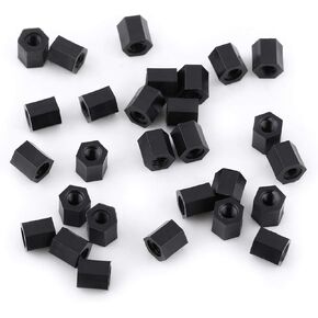 100pcs Black Nylon Spacers, Pa66 M3 Female X M3 Female Hex Threaded Spacer Standoff Hardware Spacers (M3x6)