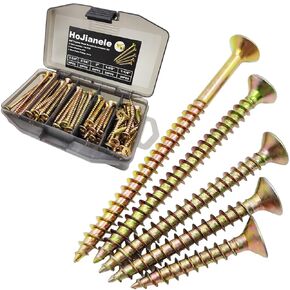 Self Tapping Wood Screws Assortment Kit,#10 (2-3/4",2-3/8",2",1-5/8",1-1/4")100 pcs Flat Phillips Head Wood Screws,Drywall Screws Kit,Long Wood Screws,Heavy Duty Wood Screws Assortment Set