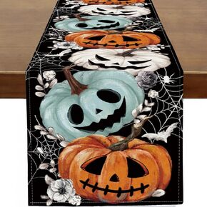 Baccessor Halloween Table Runner Spooky Pumpkins Spider Web Bat Runner for Table Kitchen Dinning Table Decor for Home Farmhouse Party Fall Festival Decor 13x72 Inch