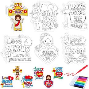 30 Sets Cross Crafts Color Your Own Jesus Loves Me Magnet for Kids DIY Christian Religious Coloring Cross Craft Ornaments for Sunday School Gift Party Supplies School Art Fun Home Activities