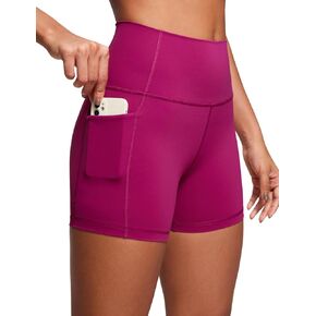 CRZ YOGA Women's Naked Feeling Biker Shorts - 4'' High Waisted Yoga Gym Spandex Shorts Side Pockets Grey Sage Small