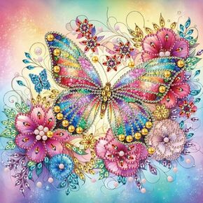 WSLWXSHM 5D Special Shape Diamond Art Kits for Beginners, Diamond Painting Kits for Adults Butterfly Cross, Crystal Rhinestones Diamond Painting for Home Wall Decoration Gift 12×12inch, Flower