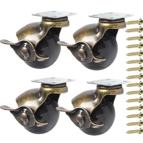 2" Ball Caster Wheels with Side Locking, Vintage Wheels for Furniture, Antiqure Brass Swivel Casters Set of 4 for Coffee Table, Ottoman Heavy Duty 360LBS Capacity (16 Screws Included)