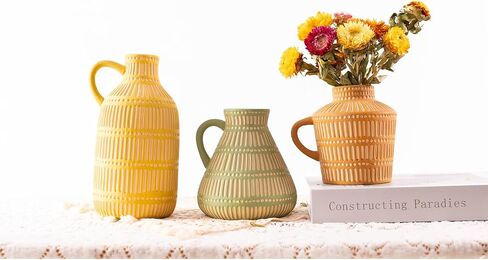 Ceramic Boho Vase, Handpainted Terra Cotta Vase, Distressed Farmhouse Décor, Pottery Decorative Flower Vase for Home Decor, Table, Living Room Decor, Shelf Decor in Saudi Arabia