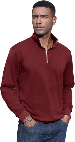 Men's Fashion Quarter Zip Pullover Casual Long Sleeve Sweatshirts Mock Neck Cotton Solid Zip Up Polo Shirts in Saudi Arabia