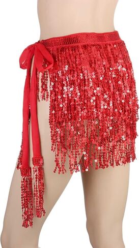 Sequin Tassel Skirt Belly Dance Hip Scarf, Shiny Fringe Skirts Belt Wrap,Sunglasses Face Body Glitter, Festive Christmas in Saudi Arabia