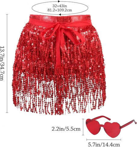 Sequin Tassel Skirt Belly Dance Hip Scarf, Shiny Fringe Skirts Belt Wrap,Sunglasses Face Body Glitter, Festive Christmas in Saudi Arabia