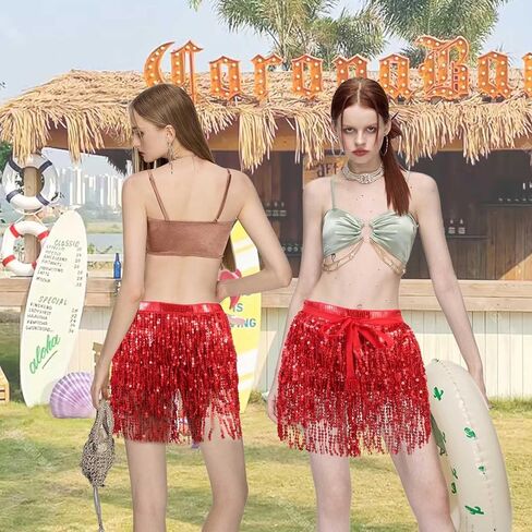 Sequin Tassel Skirt Belly Dance Hip Scarf, Shiny Fringe Skirts Belt Wrap,Sunglasses Face Body Glitter, Festive Christmas in Saudi Arabia