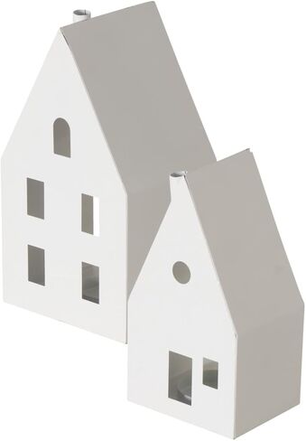 فوانيس شموع Alpine House، طراز الشاليه، حاملات مصابيح الشاي، مجموعة من قطعتين، معدن أبيض، 8.75 و6.75 بوصة in Kuwait