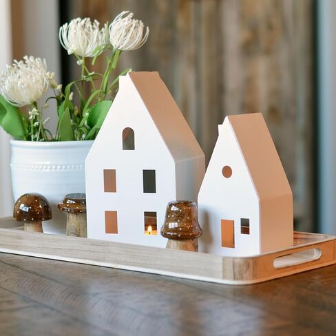 فوانيس شموع Alpine House، طراز الشاليه، حاملات مصابيح الشاي، مجموعة من قطعتين، معدن أبيض، 8.75 و6.75 بوصة in Kuwait