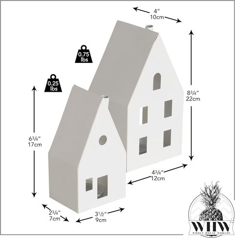 فوانيس شموع Alpine House، طراز الشاليه، حاملات مصابيح الشاي، مجموعة من قطعتين، معدن أبيض، 8.75 و6.75 بوصة in Kuwait
