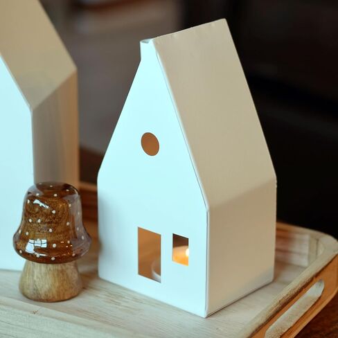 فوانيس شموع Alpine House، طراز الشاليه، حاملات مصابيح الشاي، مجموعة من قطعتين، معدن أبيض، 8.75 و6.75 بوصة in Kuwait