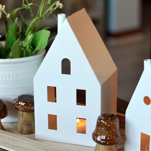 فوانيس شموع Alpine House، طراز الشاليه، حاملات مصابيح الشاي، مجموعة من قطعتين، معدن أبيض، 8.75 و6.75 بوصة in Kuwait