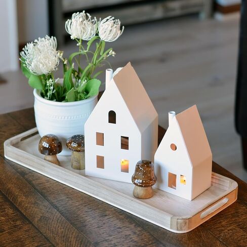 فوانيس شموع Alpine House، طراز الشاليه، حاملات مصابيح الشاي، مجموعة من قطعتين، معدن أبيض، 8.75 و6.75 بوصة in Kuwait