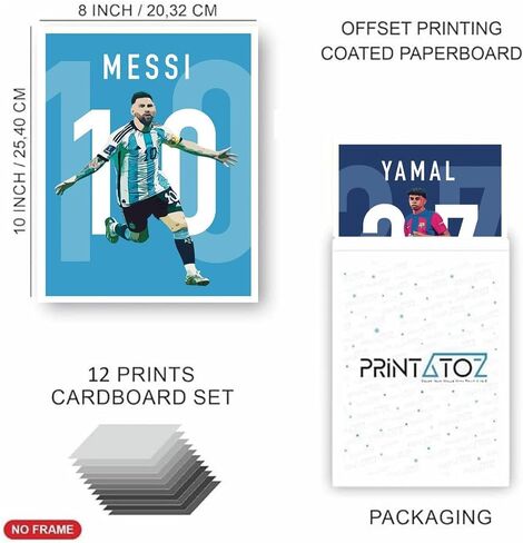 طباعة ملصق لكرة القدم من A إلى Z® - مجموعة غير مؤطرة مقاس 8 × 10 بوصة مكونة من 12 ملصقًا لكرة القدم لغرفة نوم الأولاد، وملصق ميسي ورونالدو، وملصقات ميسي لغرفة نوم الأولاد، وفن جدار كرة القدم، وفن جدار ميسي، وملصقات رونالدو، وملصق رونالدينيو، وفن جدار كرة  in Kuwait