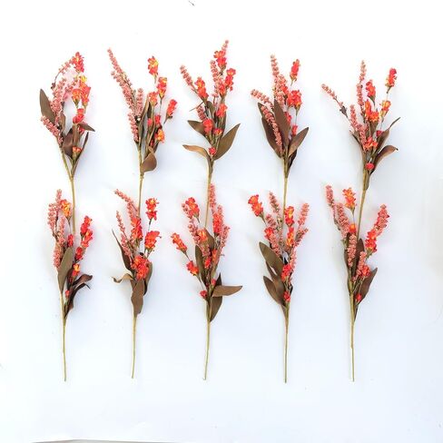 TEMPUS 10Pcs Artificial Fall Flowers Outdoor Fall Decor Artificial Grains Flowers UV Resistant Fake Fall Plants Faux Fall Flowers Autumn Thanksgiving Decorations Home Indoor Garden(Mustard) in Saudi Arabia