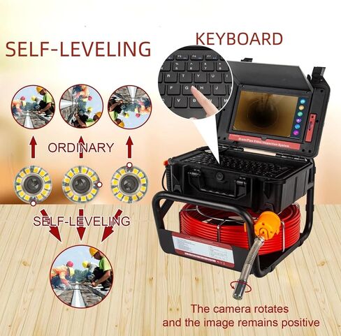 Drain Sewer Camera with 512HZ Locator Self Leveling 150FT,JQKJCAM DVR 23mm Pipe Camera Plumbing Borescope with Intelligent Meter Counter 10.1 Inch HD 1080P Touch Screen (50m/164ft) in Saudi Arabia