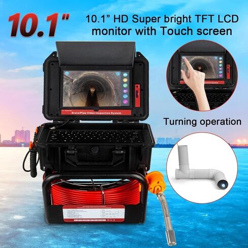 Drain Sewer Camera with 512HZ Locator Self Leveling 150FT,JQKJCAM DVR 23mm Pipe Camera Plumbing Borescope with Intelligent Meter Counter 10.1 Inch HD 1080P Touch Screen (50m/164ft) in Saudi Arabia