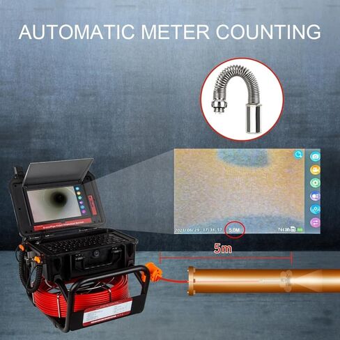 Drain Sewer Camera with 512HZ Locator Self Leveling 150FT,JQKJCAM DVR 23mm Pipe Camera Plumbing Borescope with Intelligent Meter Counter 10.1 Inch HD 1080P Touch Screen (50m/164ft) in Saudi Arabia