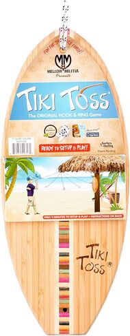 Tiki Toss Ring Toss Game – 13 Inch Surfboard - Hook and Ring Game with String and Hooks for Outdoor/Indoor Use, Man Cave Decor - Multi Color Surfboard Edition in Saudi Arabia
