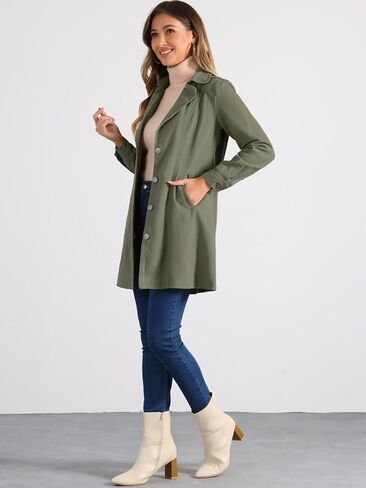 Allegra K Women's Jean Belted Notched Lapel Trench Long Denim Jacket in Saudi Arabia